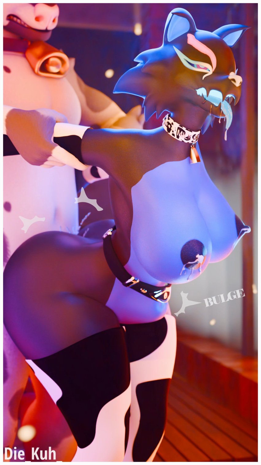 anthro arm_grab belly_bulge big_ass big_breasts big_nipples big_penis big_thighs bodily_fluids dominant_male fortnite furry highwire_(fortnite) huge_ass lactation male_penetrating pack_leader_highwire sex submissive_female thick_thighs tongue tongue_out