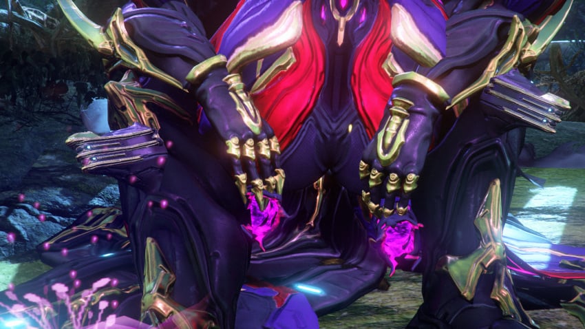 grabbing_ass harrow_(warframe) moonlight passionate screencap sitting_on_lap warframe wisp_(warframe)