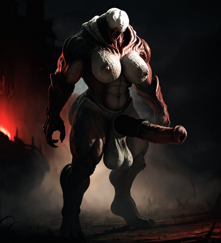 ai_generated artist_request bethesda_softworks doom_(series) futanari hell_knight_(doom) horse_penis horsecock horsecock_futanari huge_breasts huge_cock id_software large_balls monster_girl muscular muscular_futanari nightmare_waifu open_mouth stable_diffusion