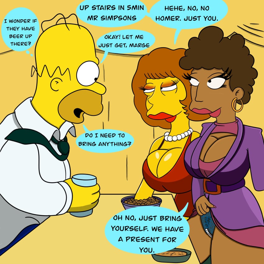 20th_century_fox 20th_century_studios bernice_hibbert big_breasts high_heels homer_simpson lingerie maude_flanders milf nipples sex the_simpsons