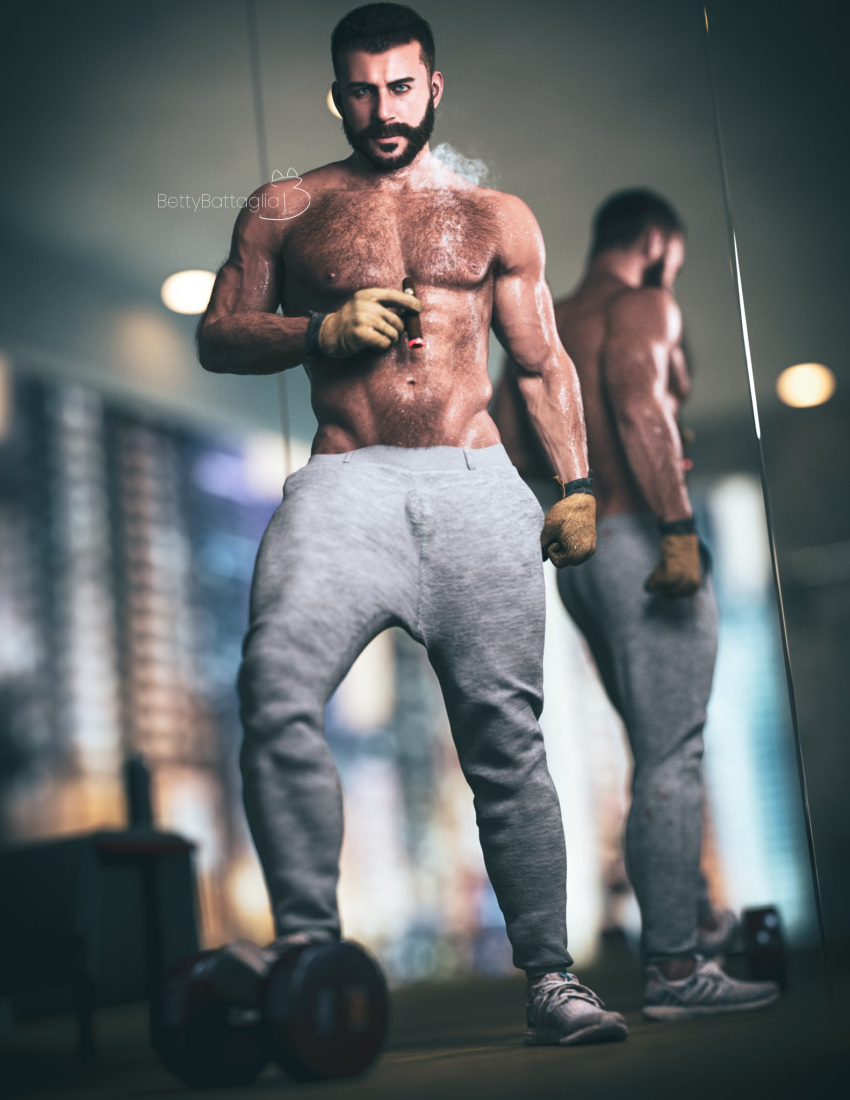 3d_model alternate_version_available bara bara_tiddies bara_tits barazoku beard bettybattaglia bulge bulge_through_clothing call_of_duty call_of_duty_modern_warfare_2_(2022) cigar daddy dilf hairy_chest highres john_price male male_focus male_only manly mutton_chops pinup solo_male suggestive