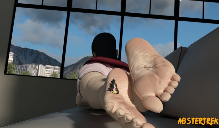 3d_(artwork) abstertrek(artist) barefoot boruto:_naruto_next_generations daz_studio feet foot_fetish foot_focus giantess naruto naruto_(series) render sarada_uchiha sleeping soles toes unaware_giantess uzumaki_boruto