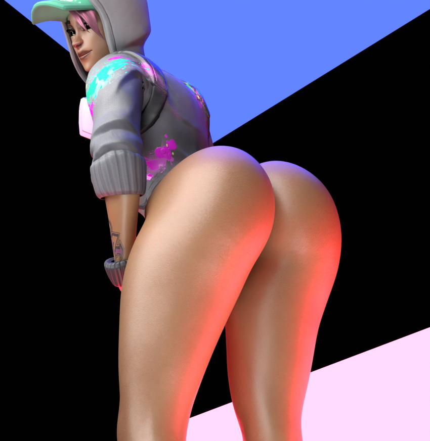 ass big_ass bottomless bottomless_female cixf fortnite gloves hat hood hood_up hoodie looking_back looking_back_at_viewer partially_clothed partially_clothed_female presenting_hindquarters shiny shiny_skin tagme tattoo teknique