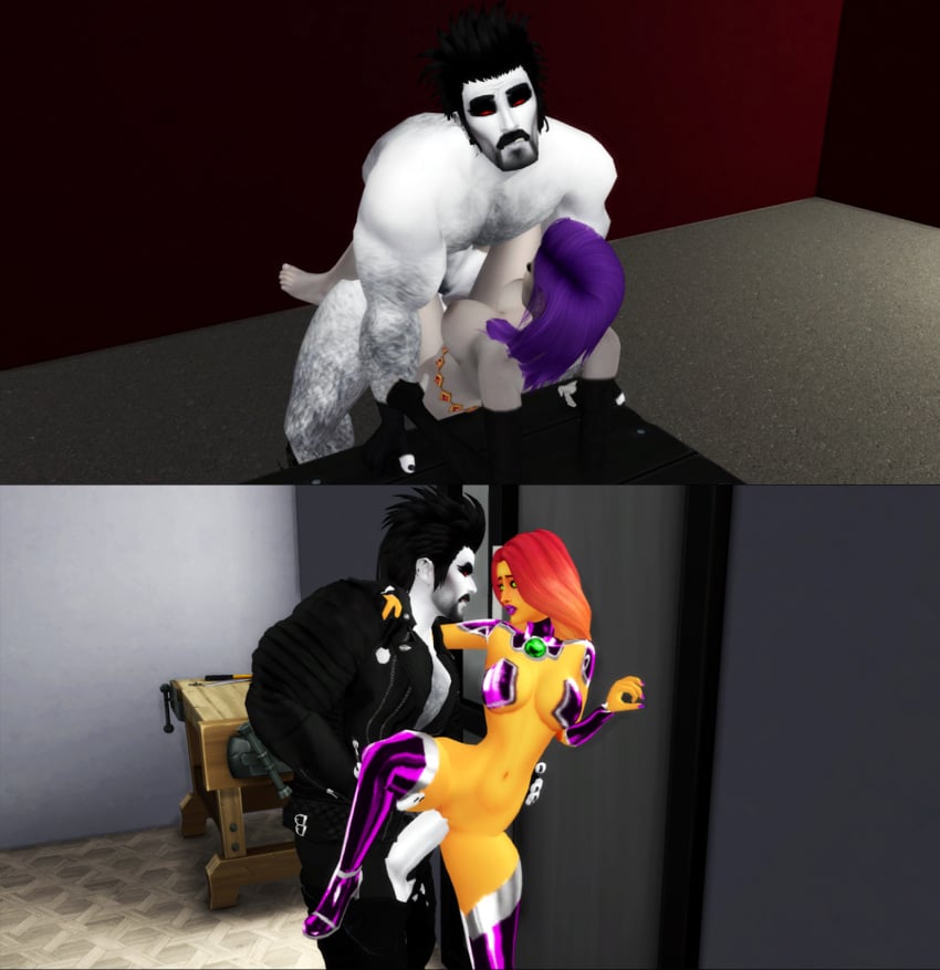 1boy 2girls 3d dc dc_comics female huge_cock lobo_(dc) male missionary_position multiple_girls pof3445 raven_(dc) sex standing_on_one_leg standing_sex starfire teen_titans the_sims the_sims_4