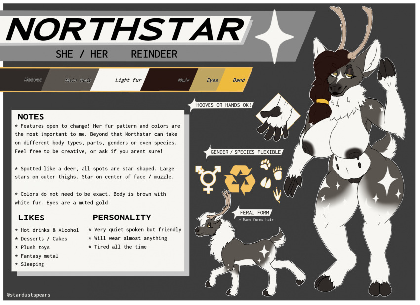 anthro anthro_only antlers breasts brown_body brown_fur deer digital_media_(artwork) female feral fingers fur hair hi_res hooved_fingers hooves horn mammal model_sheet new_world_deer northstar nude pubes reindeer solo stardustspears tail text