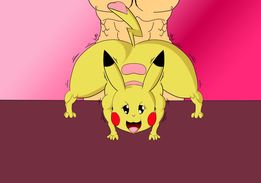 1boy 1girls abs all_fours alternate_color ass big_booty_pikachu big_ears black_eyes black_fur chubby cosplay_pikachu digital_media_(artwork) doggy_style duo feet female female_focus front_view furry huge_ass human interspecies long_ears male mammal motion_lines muscular muscular_male nintendo nude open_mouth original_character penetration pikachu pink_background pink_fur pokémon_(species) pokemon pokemon_rgby rodent sex simple_background size_difference smile solo_focus straight tail thick_thighs tongue trembling video_games wide_hips yellow_fur