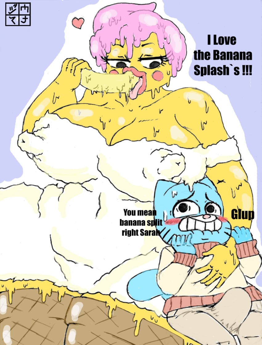 ass big_breasts big_butt breasts budge cartoon_network dessert dxoz female food gumball_watterson huge_butt ice_cream male obese_female sarah_(tawog) sarah_g_lato the_amazing_world_of_gumball thick_thighs wide_hips