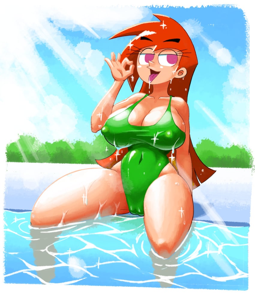 1girls air_fellatio big_breasts bimbo breasts cameltoe cleavage erect_nipples erect_nipples_under_clothes fellatio_gesture female female_only gesture hair_down huge_breasts human large_breasts long_hair minus8 nickelodeon one-piece_swimsuit open_mouth partially_submerged pink_eyes pool red_hair sitting sky solo sparkle sunlight swimsuit teenager the_fairly_oddparents thick_thighs tongue tongue_out vicky vicky_(fairly_odd_parents) voluptuous water wet wide_hips