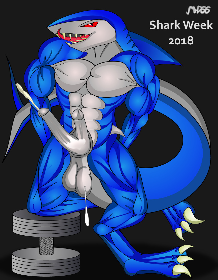 anthro balls diphallia diphallism erection fish male male_only marine masturbation mrd66 multi_penis muscular pecs penis seductive shark solo thick_thighs