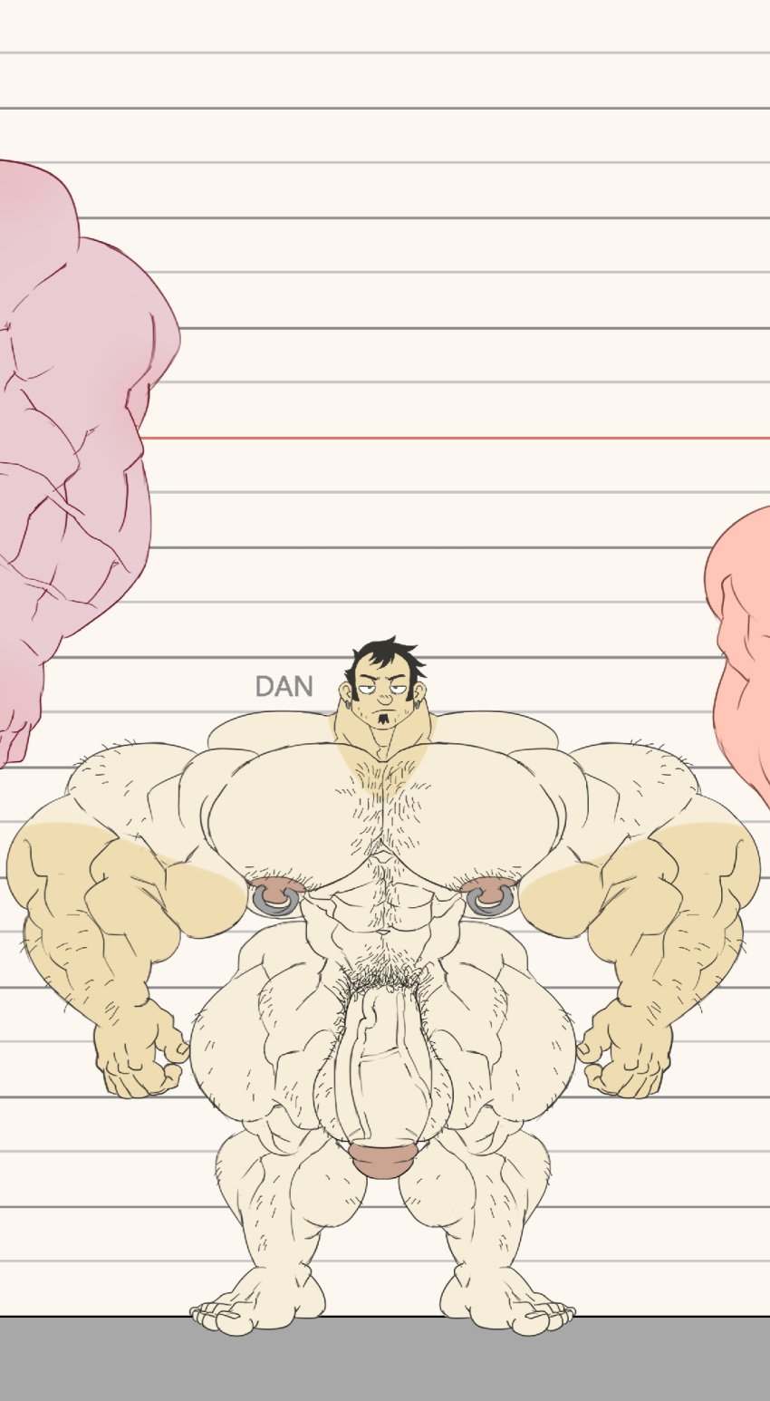 balls bara barefoot big_muscles big_penis body_hair dan_(dan_vs) dan_vs. facial_hair feet flaccid height_chart human hyper hyper_muscles male male_only muscles muscular nipple_piercing nude penis remert solo solo_male standing tan_lines