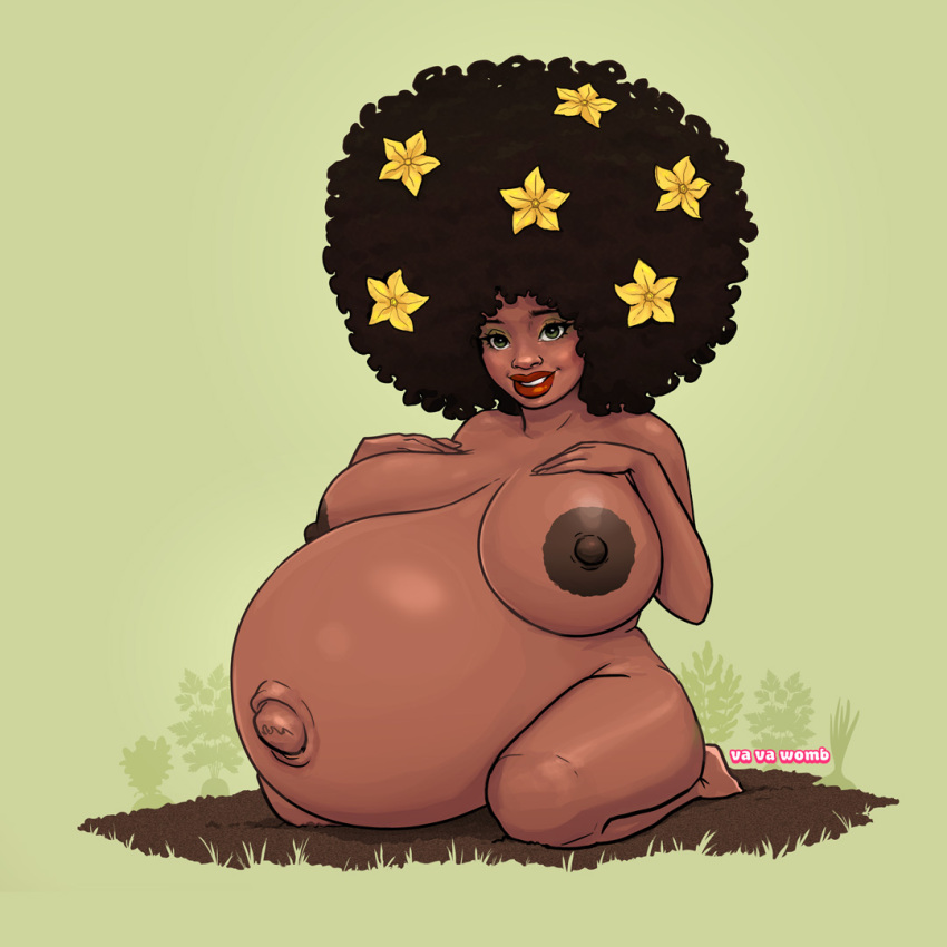 1girls afro belly big_belly big_breasts breasts bunintheoven dark-skinned_female disproportional female female_only huge_belly huge_breasts hyper_belly hyper_breasts hyper_pregnancy looking_at_viwer nipples outie_navel pregnant solo solo_female