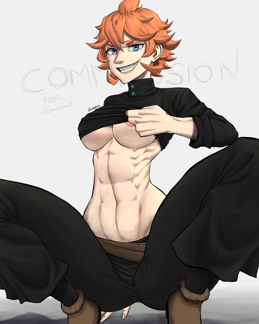 abs big_ass big_butt black_clover commission lifting_shirt light-skinned_female light_skin limn044 looking_at_viewer mereoleona_vermillion muscular muscular_female nip_slip