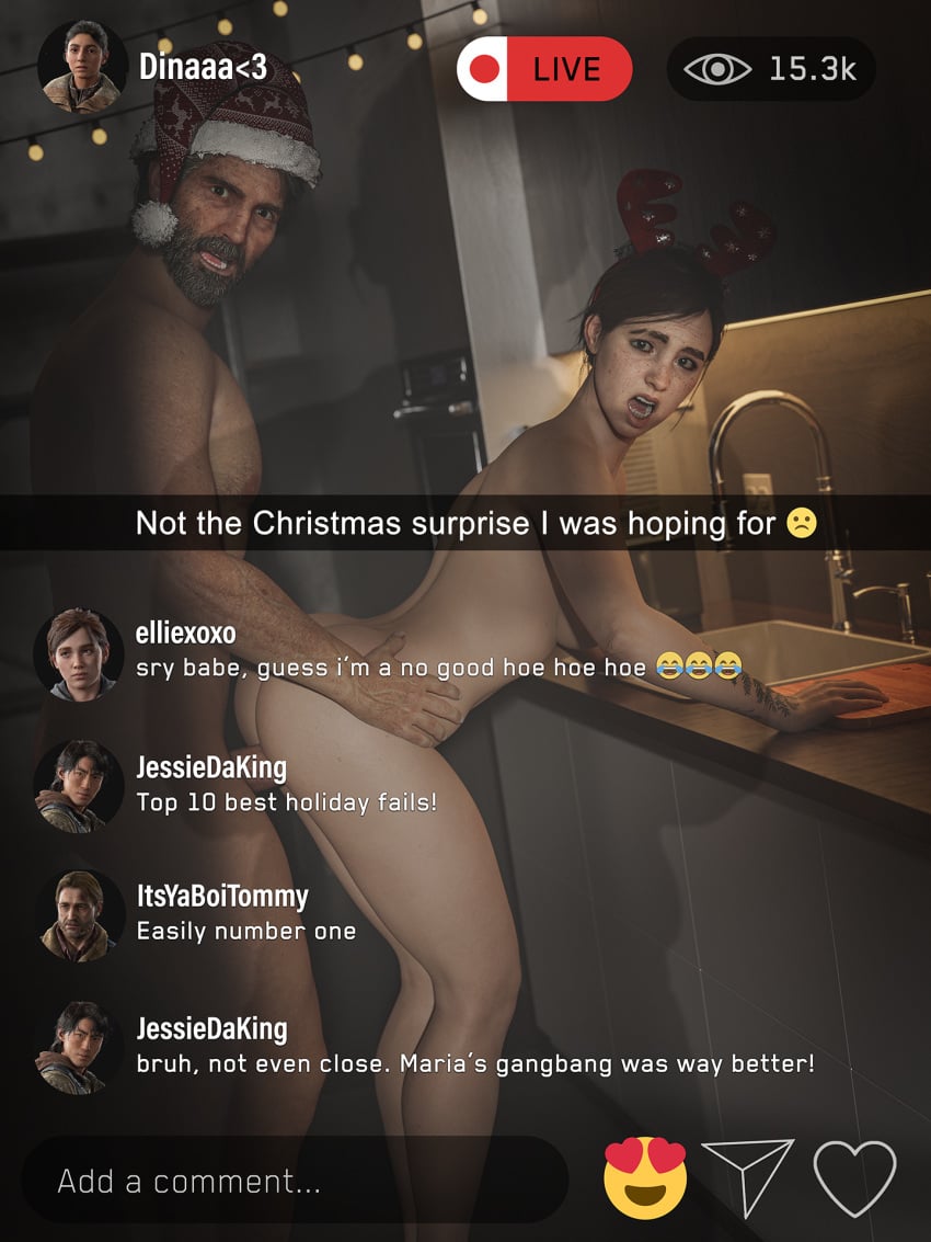 1boy 1girls 3d age_difference anal anal_sex caught caught_cheating caught_in_the_act cheating cheating_girlfriend comment_section comments cuckquean currysfm dina_(the_last_of_us) ellie_(the_last_of_us) ellie_williams english english_text female human joel_miller livestream male netorare ntr sex sex_from_behind snapchat social_media standing standing_sex taken_from_behind tattoo text the_last_of_us the_last_of_us_2