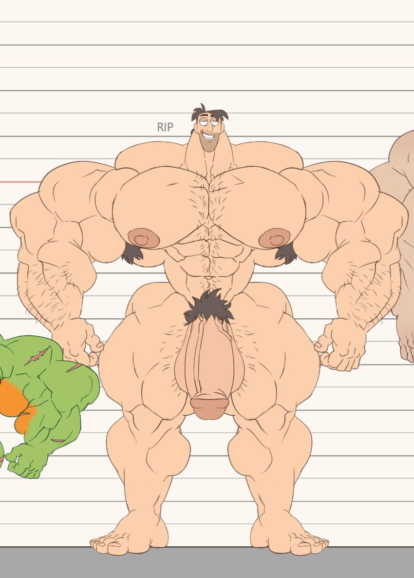 armpit_hair balls bara barefoot big_muscles big_penis body_hair digman! feet flaccid height_chart human hyper_muscles male male_only muscles muscular nude penis remert rip_digman solo solo_male standing