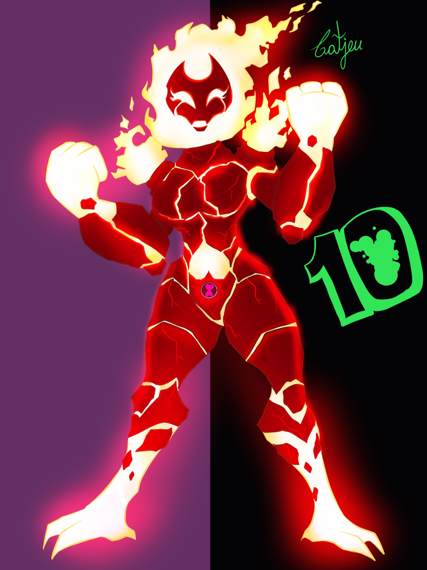 alien ben_10 black_background breasts catjeu chaquetrix eyelashes female fire happy heatblast large_breasts number purple_body pyronite smile standing wide_hips