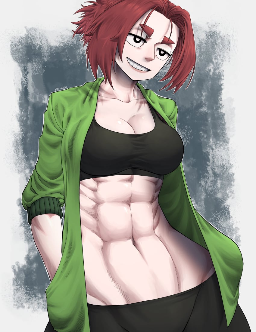 1girls abs clothed clothed_female female grin light-skinned_female light_skin limn044 muscular muscular_female oc original original_character roxan_(limn044) smiling sports_bra