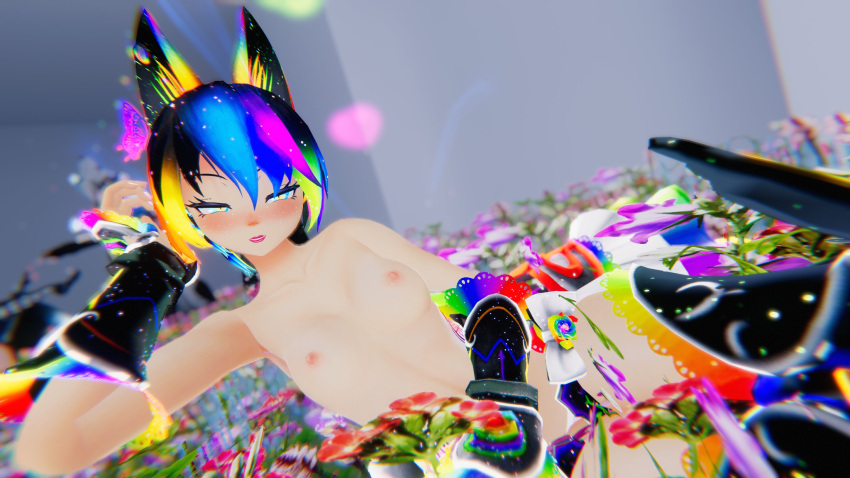 1girls 3d ai_generated black_hair blush breasts colored_nails female female_only flowers fox_ears highlights_(coloring) horny_female indie_virtual_youtuber light-skinned_female light_skin lipstick lugzx nipples no_bra nsfw nude_female outside oxy_moron pale-skinned_female pale_skin pink_nipples sexy_armpits small_breasts solo virtual_youtuber vrchat vrchat_avatar vtuber yellow_eyes