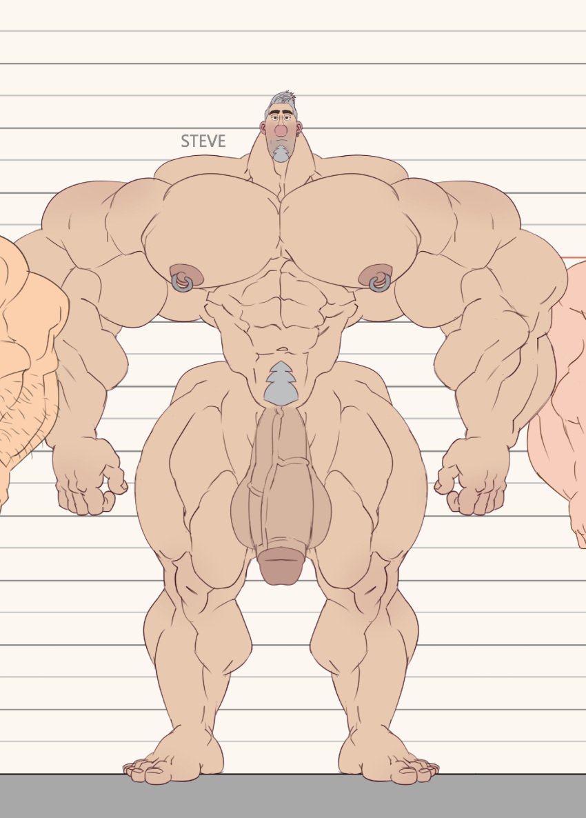 arthur_christmas balls bara barefoot big_muscles big_penis facial_hair feet flaccid height_chart human hyper_muscles male male_only muscles muscular nipple_piercing nude penis remert solo solo_male standing steve_claus