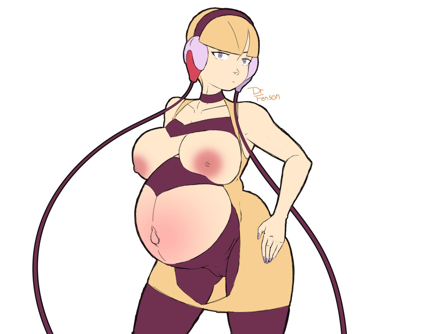 1girls belly big_belly big_breasts blonde_hair breasts dr_fenson elesa_(pokemon) elesa_(pokemon_bw) female female_only gym_leader nintendo pokemon pokemon_bw pregnant solo