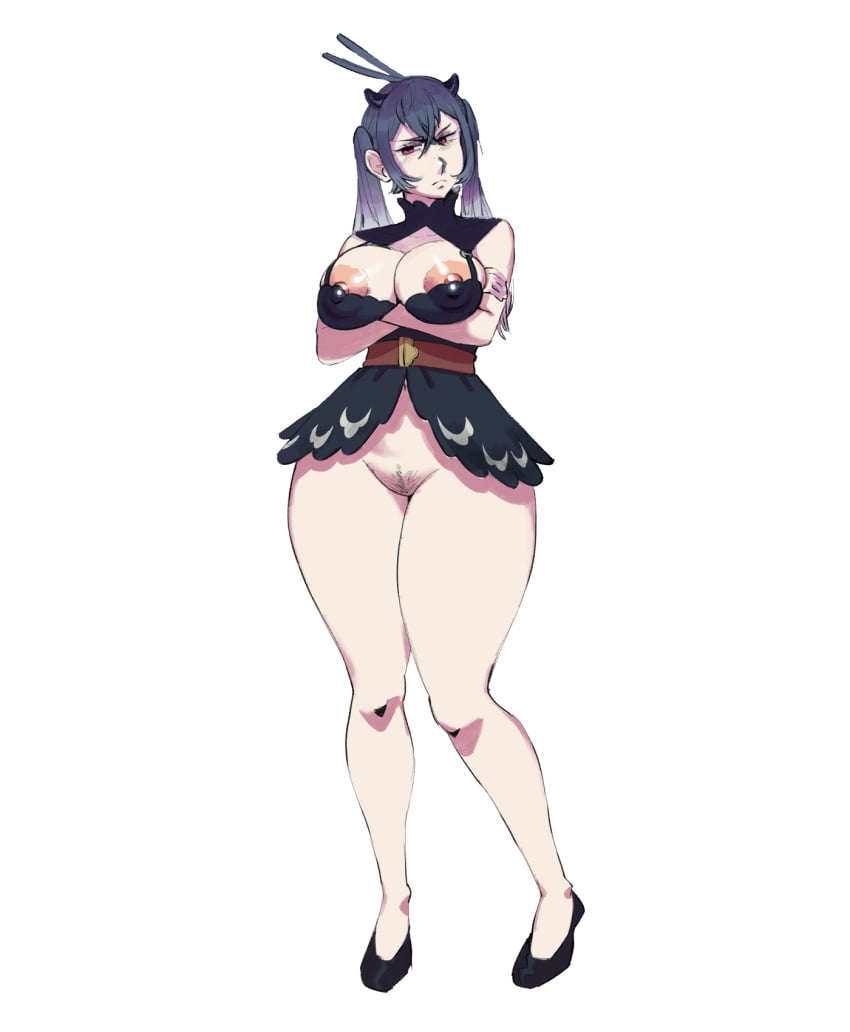 1girls big_breasts big_thighs black_clover female female_only flats fusion hairy_pussy horns nero_(black_clover) no_bra no_panties noelle_silva pigtails pubes pubes_exposed pubic_hair red_eyes scharlottelambo secre_swallowtail solo thick_thighs thighs