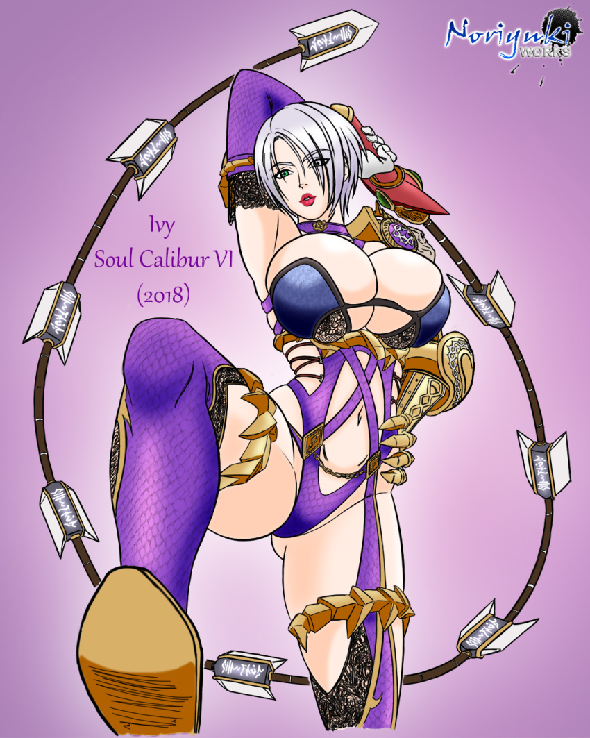 1girls big_breasts bimbo blue_eyes female isabella_valentine solo soul_calibur whip_sword white_hair