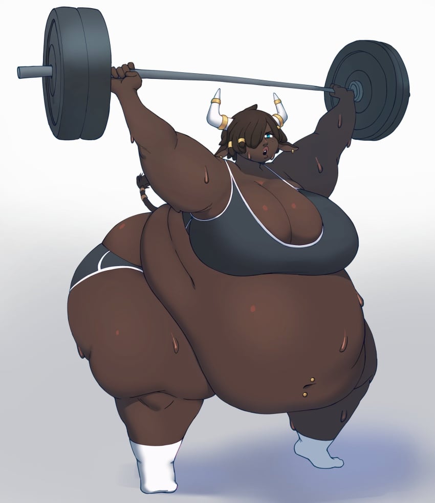 1girls 2023 animal_ears ass barbell bbw belly belly_overhang belly_piercing big_ass big_belly big_breasts black_hair breasts cleavage cow_ears cow_girl cow_horns cow_tail dark-skinned_female exercise fat fat_arms fat_ass fat_female fat_thighs fat_woman gigantic_belly horn_ring huge_ass huge_belly huge_breasts kemonomimi morbidly_obese morbidly_obese_female mralguienynadie obese obese_female overweight overweight_female piercing short_hair socks sports_bra sportswear ssbbw sweat sweating tail thick_thighs thighs ussbbw weight_lifting white_socks wide_hips