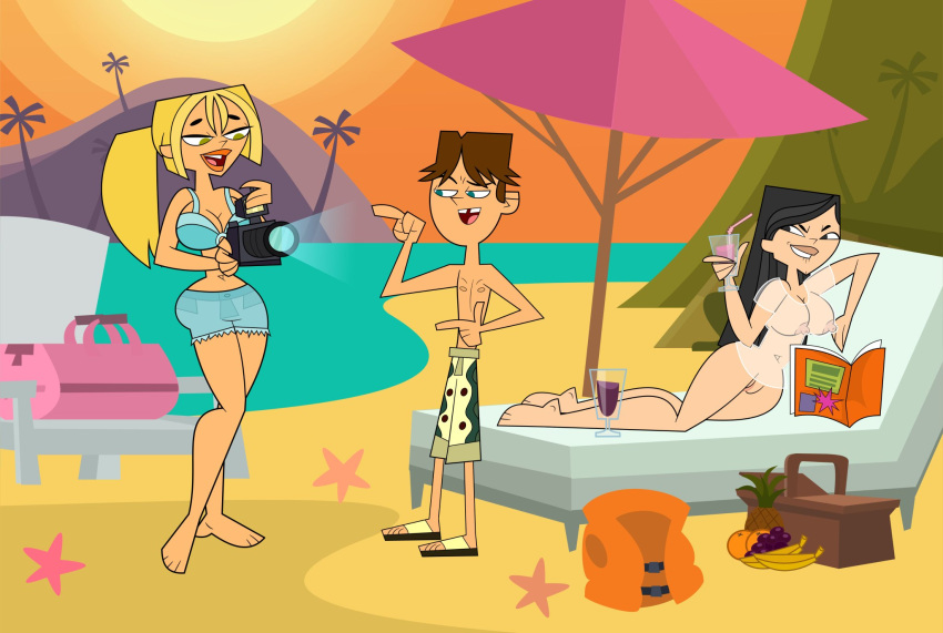 1boy 1male 2females 2girls 2women ass big_ass big_breasts boob_window breasts bridgette_(tdi) cody_(tdi) feet female heather_(tdi) male pennsatucky pussy see-through_clothing total_drama_island