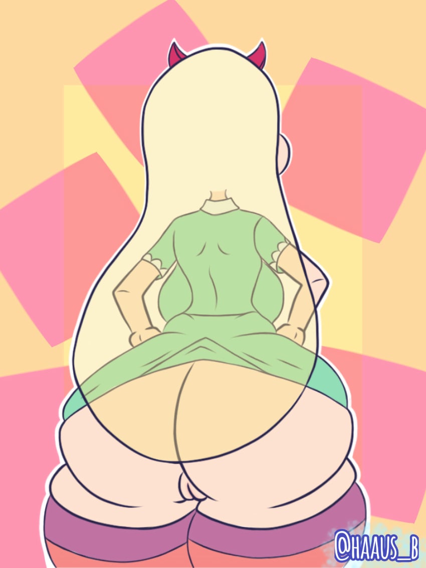 ass_focus backboob backwards big_breasts clothed dress_lift dress_pull female female_only haaus_b huge_ass huge_breasts massive_ass no_underwear pussy revealing_clothes socks solo solo_female star_butterfly star_vs_the_forces_of_evil tight_clothing transparent_body underass