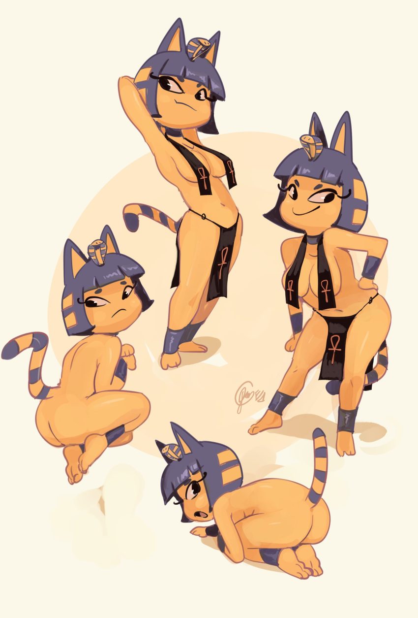 animal_crossing animal_crossing_new_horizons ankha ankha_(animal_crossing) ass barefoot completely_nude edtropolis feet furry loincloth naked nude skimpy_clothes tagme