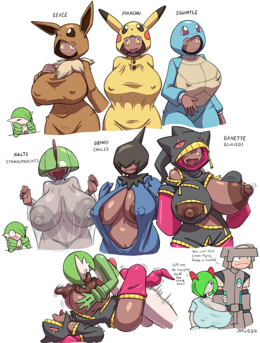 anthro big_breasts bite breast_bite breast_play breasts clothing dale_(mykiio) duo emily_valia female gardevoir generation_3_pokemon group hi_res huge_breasts human humanoid iron_boy kirlia kiwi_(mutantnight) male male/female male_gardevoir mammal mutantnight mykiio nintendo pajamas penetration pokemon pokemon_(species) sex solo vaginal_penetration