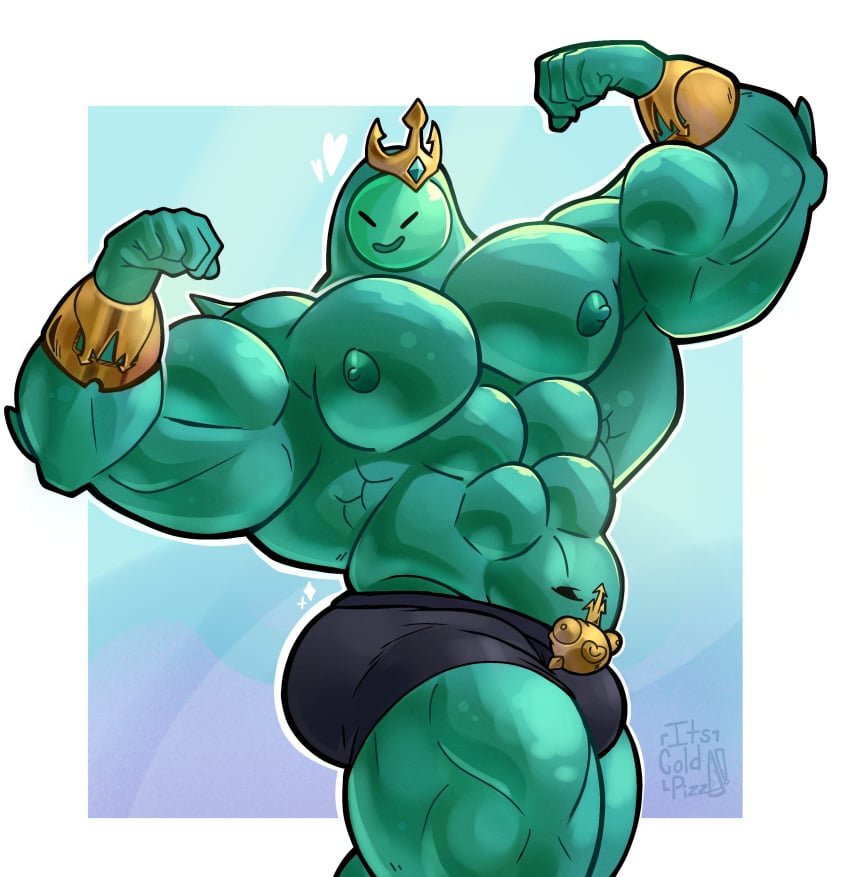 1boy 2024 absurd_res belly_button big_muscles blue_body blue_nipples bulge closed_eyes epic_games flexing fortnite goo_creature goo_humanoid heart hi_res huge_muscles humanoid its_coldpizzart male male_only muscular muscular_humanoid muscular_male navel nipples open_mouth open_smile pecs poseidon_(fortnite) rippley simple_background smile solo standing topless