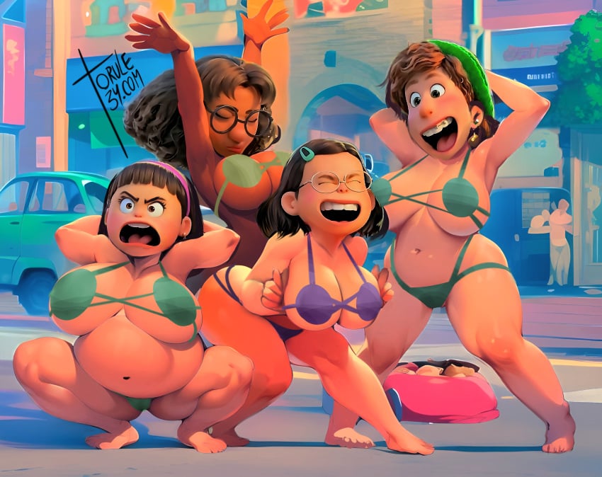 4girls abby_park aged_up ass barefoot bikini boobs breasts butt disney edit edited_screencap feet female female_only hips mei_lee mei_lee_(human) miriam_mendelsohn multiple_girls pixar priya_mangal tits toes torule34 turning_red wide_hips