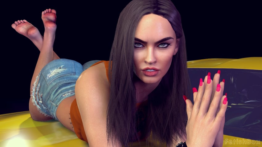 3d ass barefoot cute feet female female_only fetishbox foot_fetish girl megan_fox oil soles solo thighs toes uniform