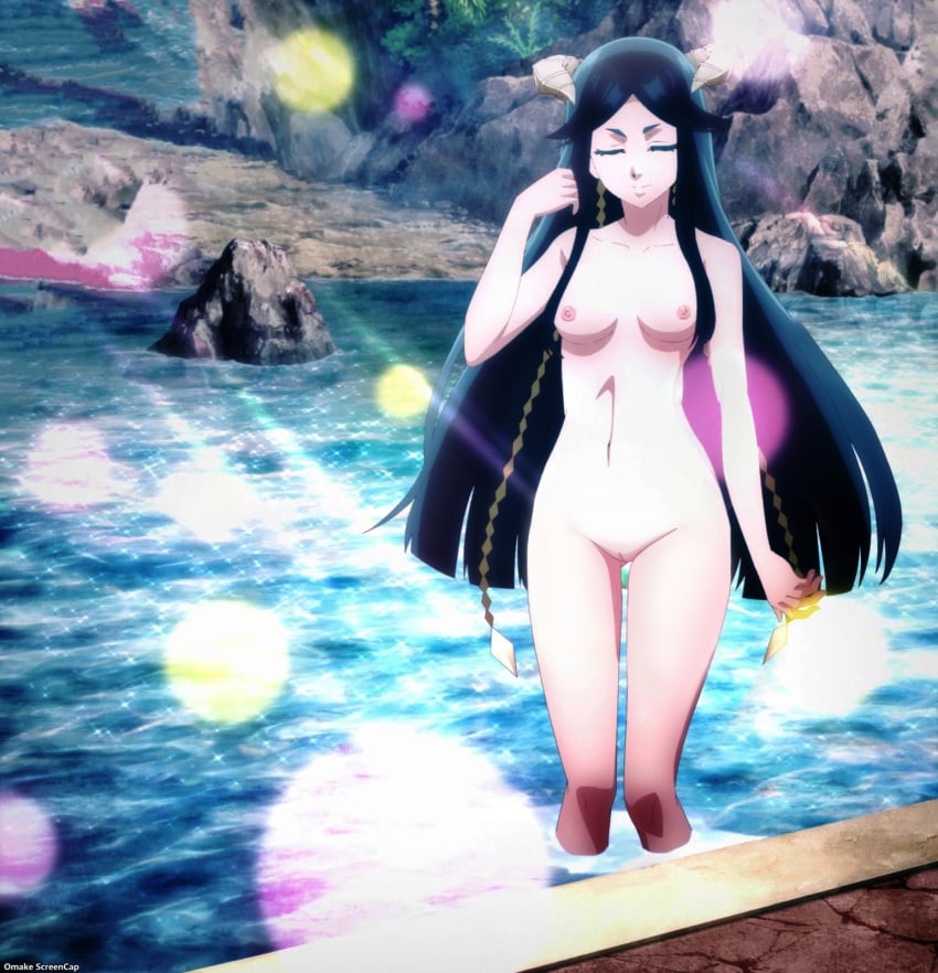 black_hair closed_eyes edit horns kekkon_yubiwa_monogatari long_hair medium_breasts nekom14 nipples pussy saphir_maasa saphira_maasa screencap