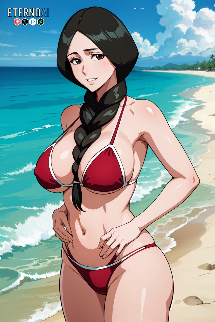 1girls ai_generated beach big_breasts bikini bikini_bottom bikini_top bleach bleach:_the_thousand-year_blood_war blonde_hair blue_eyes braid braided_ponytail breasts cleavage deviantart_username eternoai female female_only front_ponytail huge_breasts large_breasts light-skinned_female light_skin mature mature_female milf nai_diffusion patreon_username pixiv_username red_bikini sagging_breasts seaside smile solo solo_focus stable_diffusion swimsuit thick_thighs thighs twitter_username unohana_retsu very_long_hair voluptuous voluptuous_female watermark wide_hips