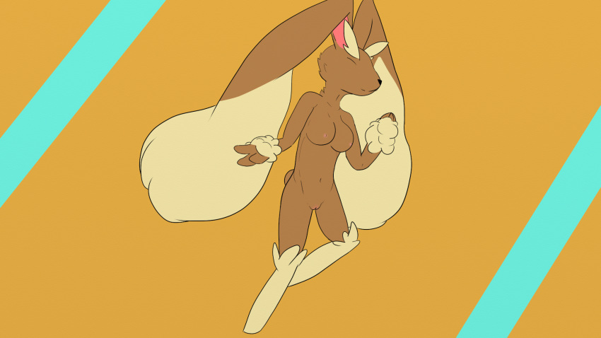 1girls 3_fingers areolae belly big_ears breasts brown_background brown_fur closed_eyes feet female female_only furry lagomorph long_ears lopunny mammal navel nintendo nipples nude pokémon_(species) pokemon pokemon_(species) pokemon_dppt pussy solo video_games vigmarr white_fur