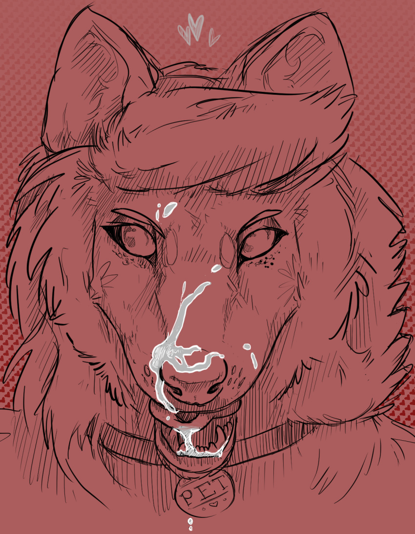 2018 abstract_background canine collar cum cum_on_face cum_on_tongue female furry furrymoan heart invalid_tag looking_at_viewer mammal sketch solo text tongue wolf