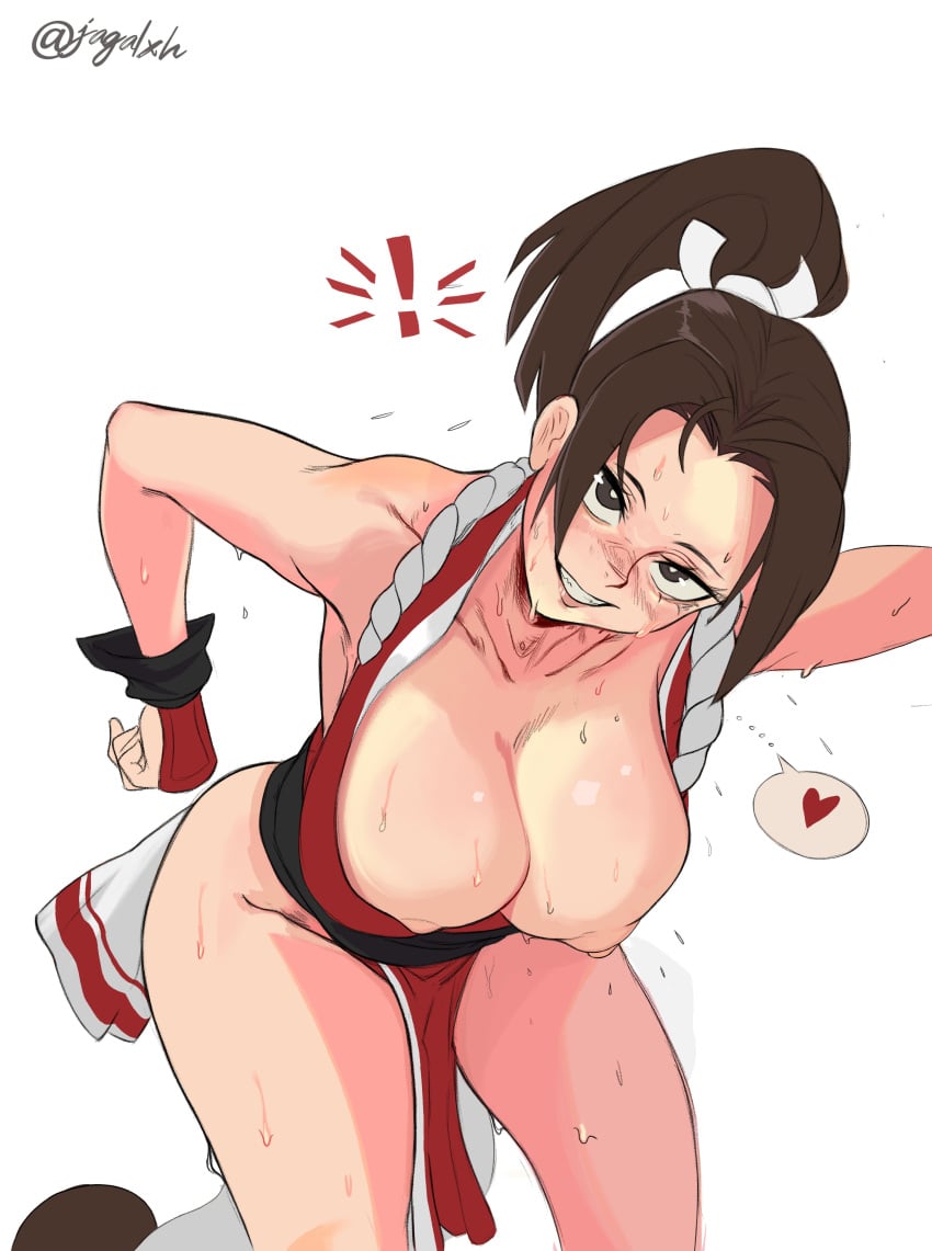 1girls blush breasts_out brown_hair female female_focus female_only jagalxh king_of_fighters large_breasts looking_at_viewer mai_shiranui pale-skinned_female pale_skin