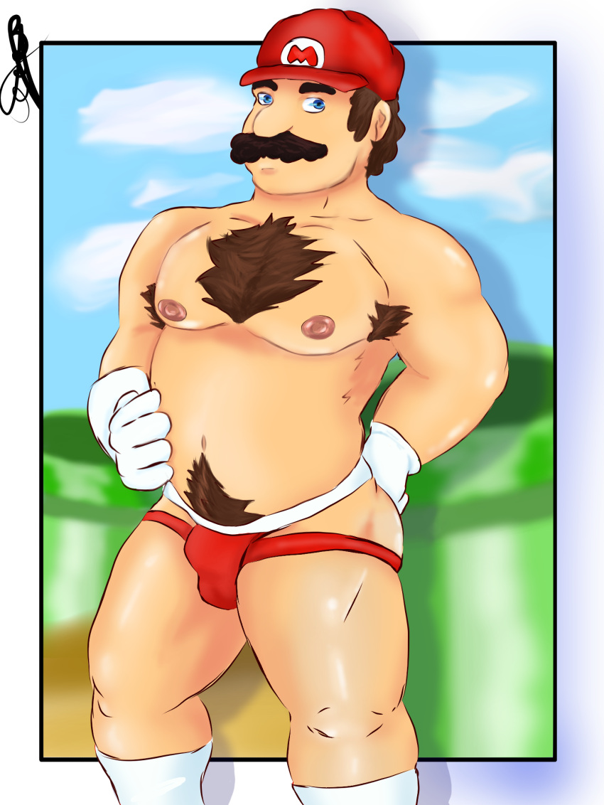 ass belly gaek gaek_art male male_nipples male_only mario mario_(series) nipples outdoors super_mario_bros.