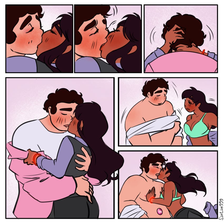 1boy 1girls american blush blushing bra canon_couple caucasian caucasian_male chubby_male comic comic_page connie_maheswaran dark-skinned_female dark_skin dark_skinned_female fat_man female female_focus femsub imminent_sex indian_female light-skinned_male light_skin light_skinned_male long_hair makeup making_out male male_focus manly muscle muscles muscular muscular_male nude_male pecs pectorals santan999 shorter_female smaller_female steven_quartz_universe steven_universe straight submissive submissive_female taller_male toned toned_male undressing