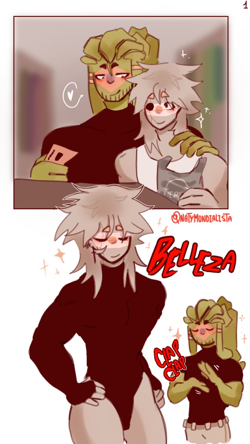 2boys argentina_(countryhumans) brazil_(countryhumans) comic comic_page countryhumans couple gay kinky_naty leotard male married_couple page_1 page_number