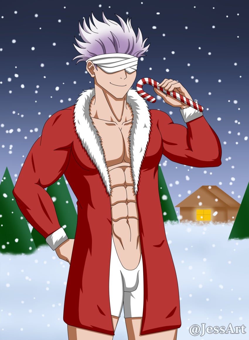 1boy christmas christmas_clothing christmas_outfit jesssenpai jujutsu_kaisen male male_only muscular satoru_gojo solo