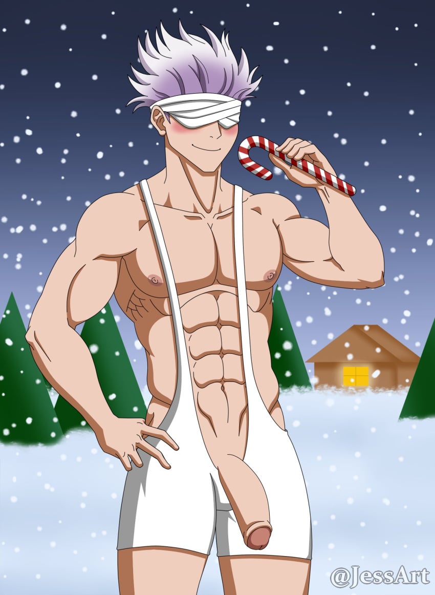 1boy erection flaccid flaccid_penis jesssenpai jujutsu_kaisen male male_only muscles muscular muscular_male pecs penis satoru_gojo