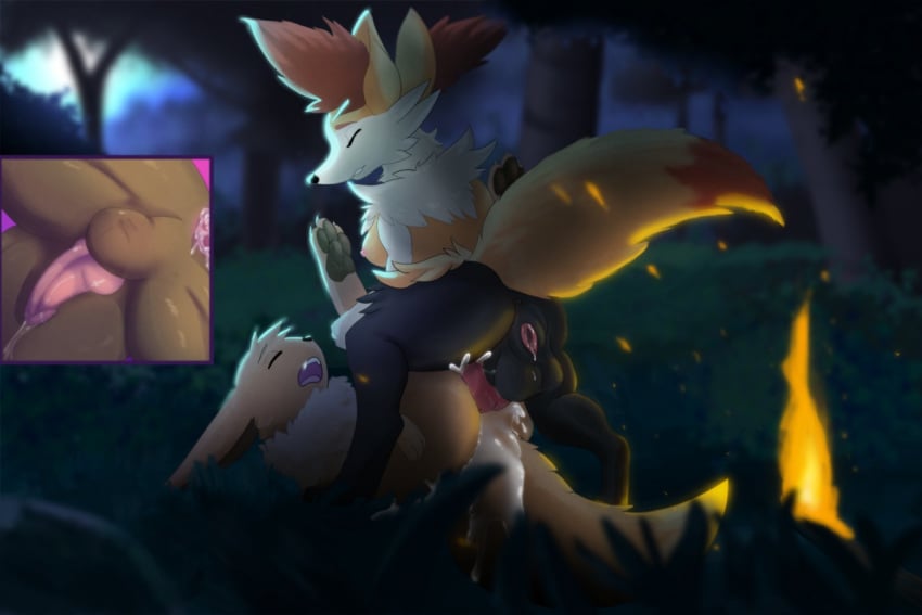 1boy 1futa 3_toes anus balls black_fur black_nose black_pawpads braixen breasts brown_fur campfire canine close-up cum cum_in_ass cum_inside cum_on_self dipstick_tail domination eevee forest full-package_futanari fur furry futanari herm hermaphrodite intersex intersex/male intersex_penetrating interspecies legs_up male mammal multi_genitalia multicolored_tail night nintendo open_mouth pawpads penis pink_penis pokémon_(species) pokemon pokemon_(species) pokemon_rgby pokemon_xy pussy red_penis story story_in_description teeth testicles toes tongue tree video_games white_fur yarik yellow_fur