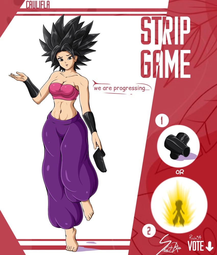 big_breasts black_hair caulifla choice dragon_ball dragon_ball_super saiyan saiyan_girl shotdke strip_game stripgame universe_6/universe_7 universe_6_girls vote