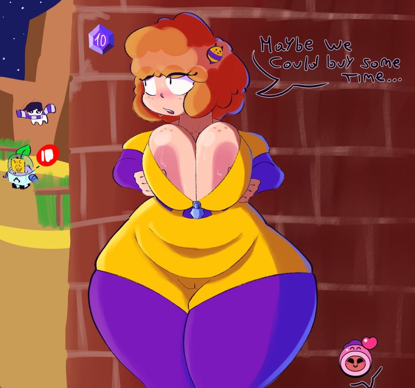 2girls absurd_res bea_(brawl_stars) big_ass big_breasts big_butt brawl_stars chubby flushed focus hi_res hiding huge_breasts huge_butt justelm25 multiple_girls purple_hair red_hair rosa_(brawl_stars) sprout_(brawl_stars) supercell supercell_(company) yuri