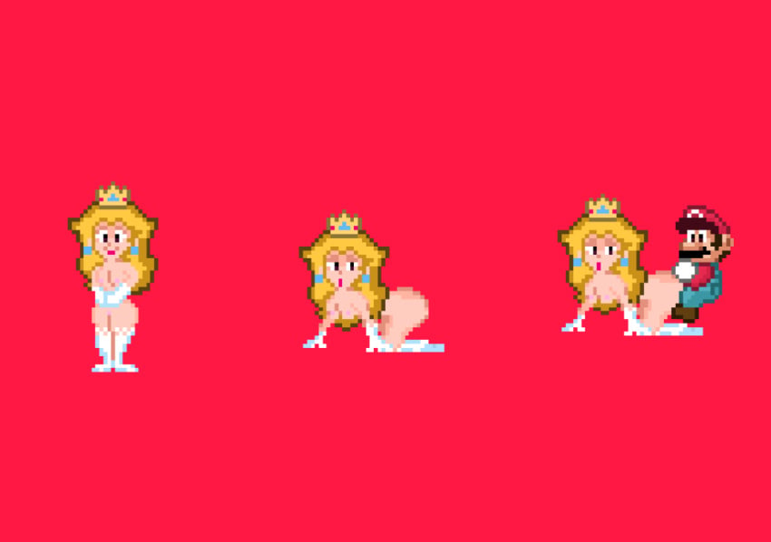 blonde_hair breasts crown doggy_style mario mario_(series) muymal naked naked_female pixel_art princess princess_peach pussy sex sex_from_behind solo solo_male straight super_mario_world vagina vaginal_penetration