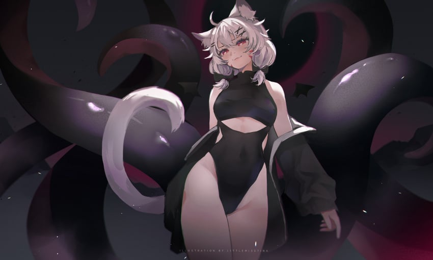 cat_ears catgirl female female_only red_eyes squchan_(vtuber) tentacle virtual_youtuber vyugen white_hair