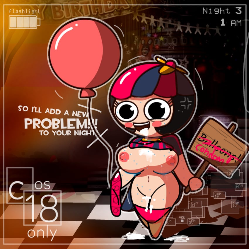 balloon_babe_(fnia) balloon_boy_(fnaf) balloons big_breasts camera_view clothed clothed_female clothing clouds cos-18only female five_nights_at_freddy's five_nights_at_freddy's_2 five_nights_at_freddy's_3 mey_(cosonly) oc original_character pink_nipples pink_pussy pixel_art rule_63 semen short_girl solo standing thighs