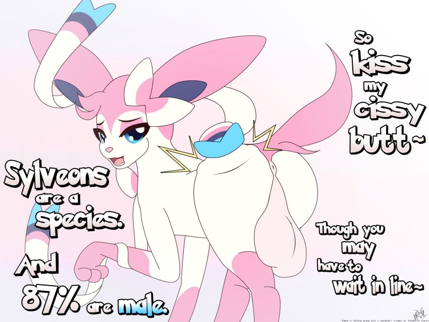 1boy 2018 3_toes anus ass balls big_ears blue_eyes blue_fur canine crossdressing dialogue eeveelution femboy feral fibs fox furry huge_balls long_ears looking_at_viewer looking_back male male_only mammal nintendo nude open_mouth paws pink_background pink_fur pokémon_(species) pokemon pokemon_xy ribbons sagging_balls smile solo spanking sylveon teeth text thick_thighs tongue trap vector video_games watermark white_fur zoophilia